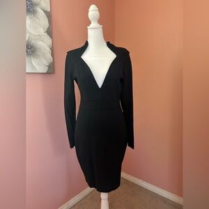 edgy, sexy siren Black tight mini dress with plunging neckline NWT MD villain